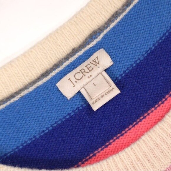 J.CREW‎ Teddie LAMBS WOOL Blend Striped Multi Pullover Sweater LARGE Women F7810 - Picture 4 of 11